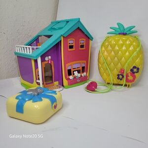 Polly Pocket Playset Lot Of 3- Vtg House, Compact Case, Pinapple Purse 2002-2018